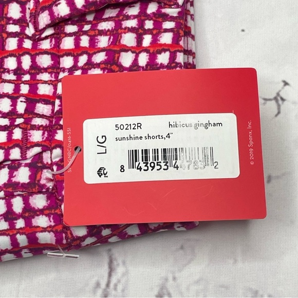 NWT Spanx Sunshine Shorts 4” Large Pull On Hibiscus Gingham Active Stretch UPF50 - Picture 3 of 8
